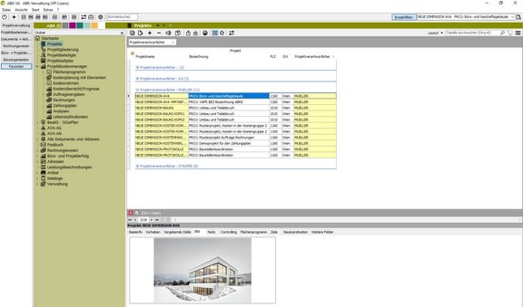 Projektverwaltung in ABK Screenshot der ABK-Software, der die Projektverwaltung in ABK zeigt