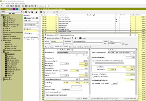 Artikelverwaltung in ABK Screenshot der ABK-Software, der die Artikelverwaltung in ABK zeigt
