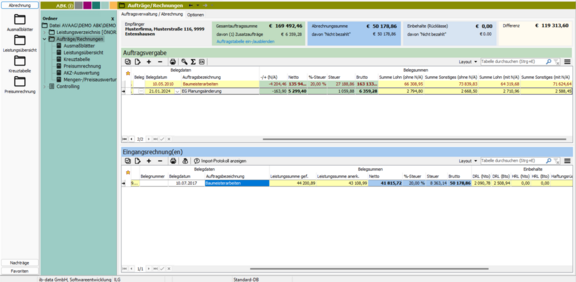 ABK-Bauabrechnung Screenshot der ABK-Software, der die Bauabrechnung zeigt