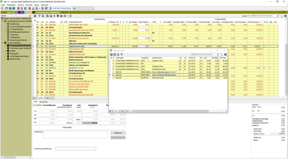 Kostenermittlung mit Positionen in ABK Screenshot der ABK-Software, der die Kostenermittlung mit Positionen in ABK zeigt