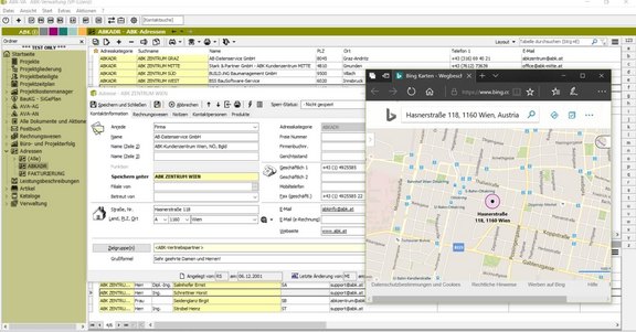 Adressverwaltung in ABK Screenshot der ABK-Software, der die Adressverwaltung in ABK zeigt