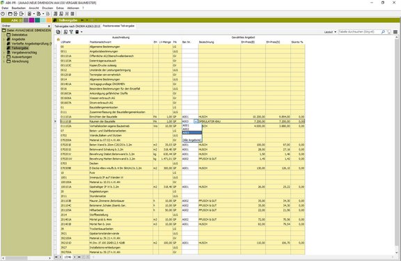 Teilvergabe in ABK Screenshot der ABK-Software, der die Teilvergabe in ABK zeigt