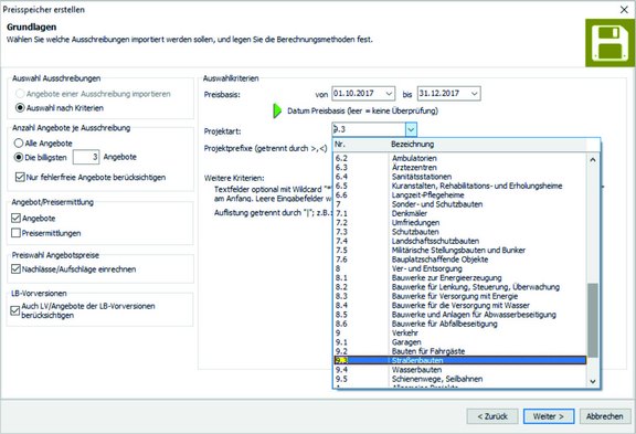 Preisspeicher in ABK Screenshot der ABK-Software, der den ABK-Preisspeicher zeigt